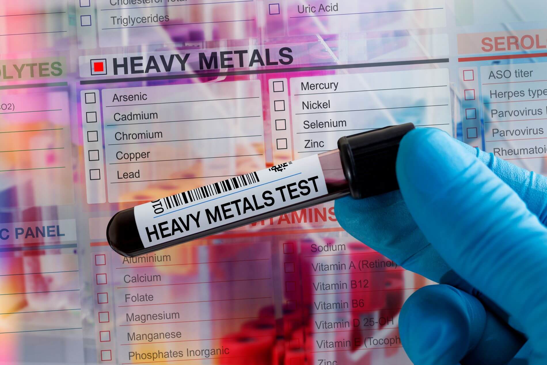Testing for heavy metals and chemicals in blood.